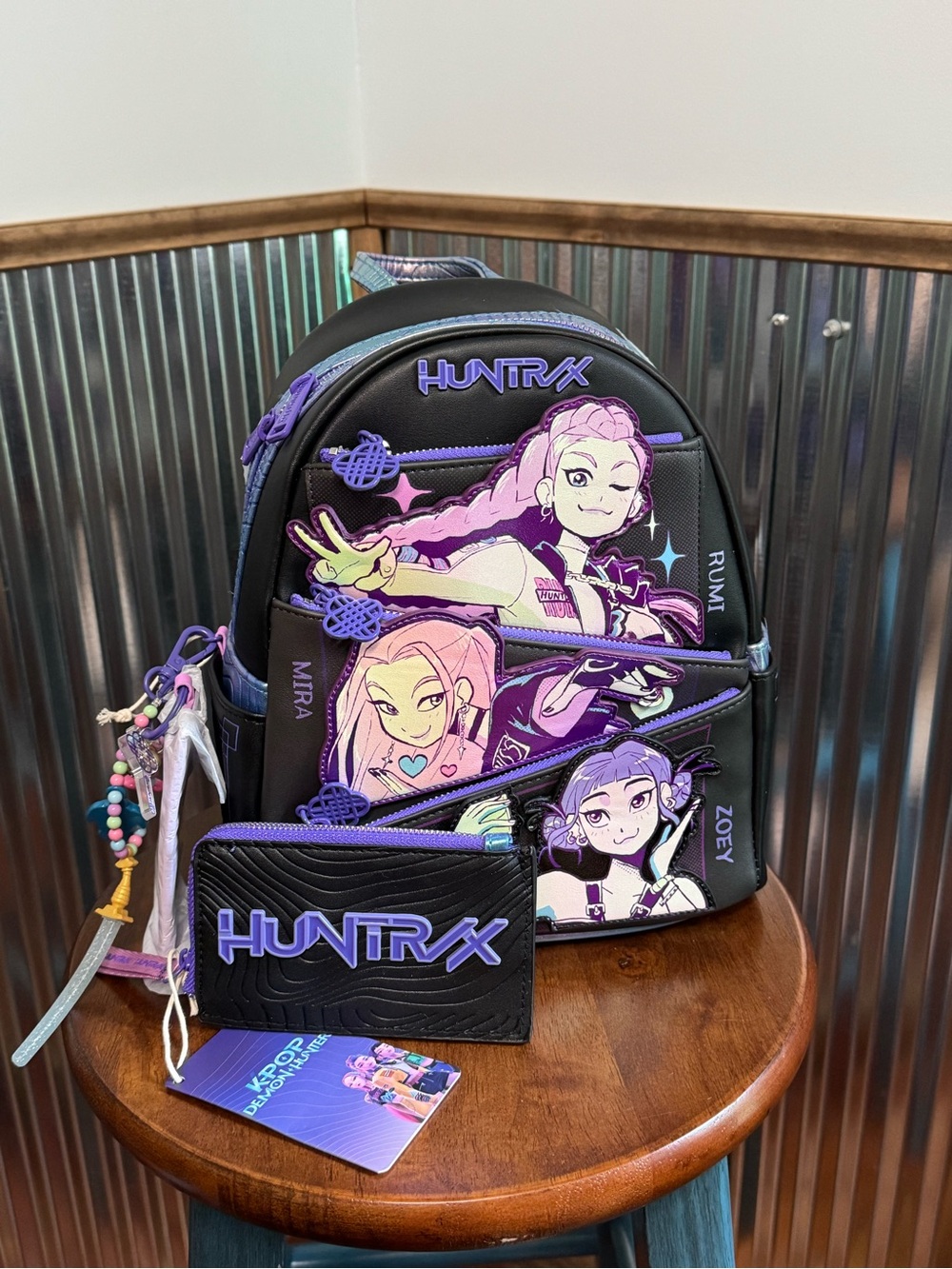 Loungefly Kpop Demon Hunter Backpack, Photo Card Charm + Wallet NEW